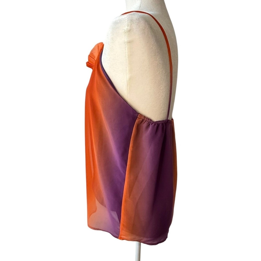 Adrienne Women Orange Purple Ombre Ruffle V-Neck Camisole Tank Top Size Medium - Picture 5 of 7